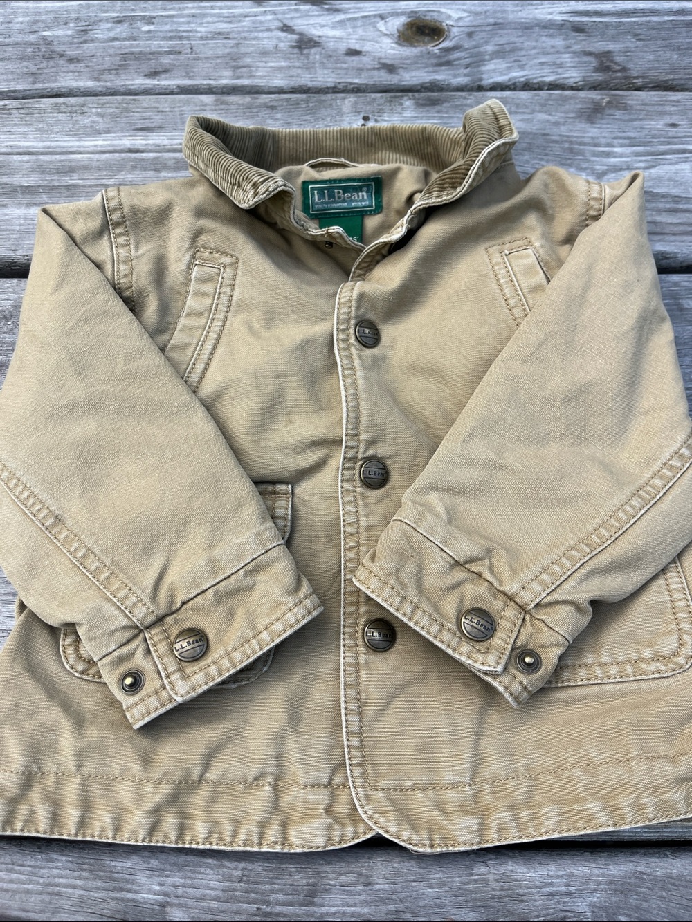 L.L. Bean Kids Khaki Canvas Pea Coat with Corduroy Collar